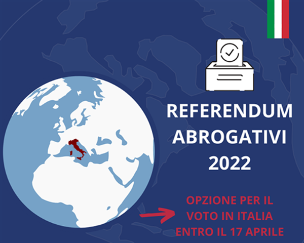 Referendum 2022 - Voto per corrispondenza e opzione di voto in Italia per iscritto AIRE.
