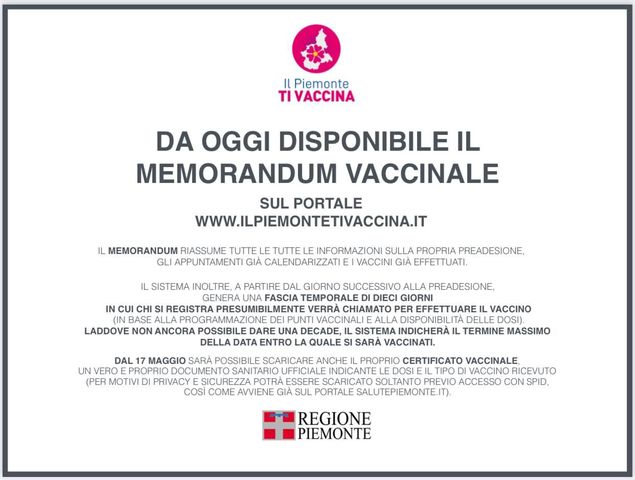 Disponibile il Memorandum Vaccinale